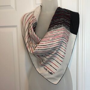 Fisba Stoffels Black White Red Striped Scarf. VTG Silk Hand rolled. Chic